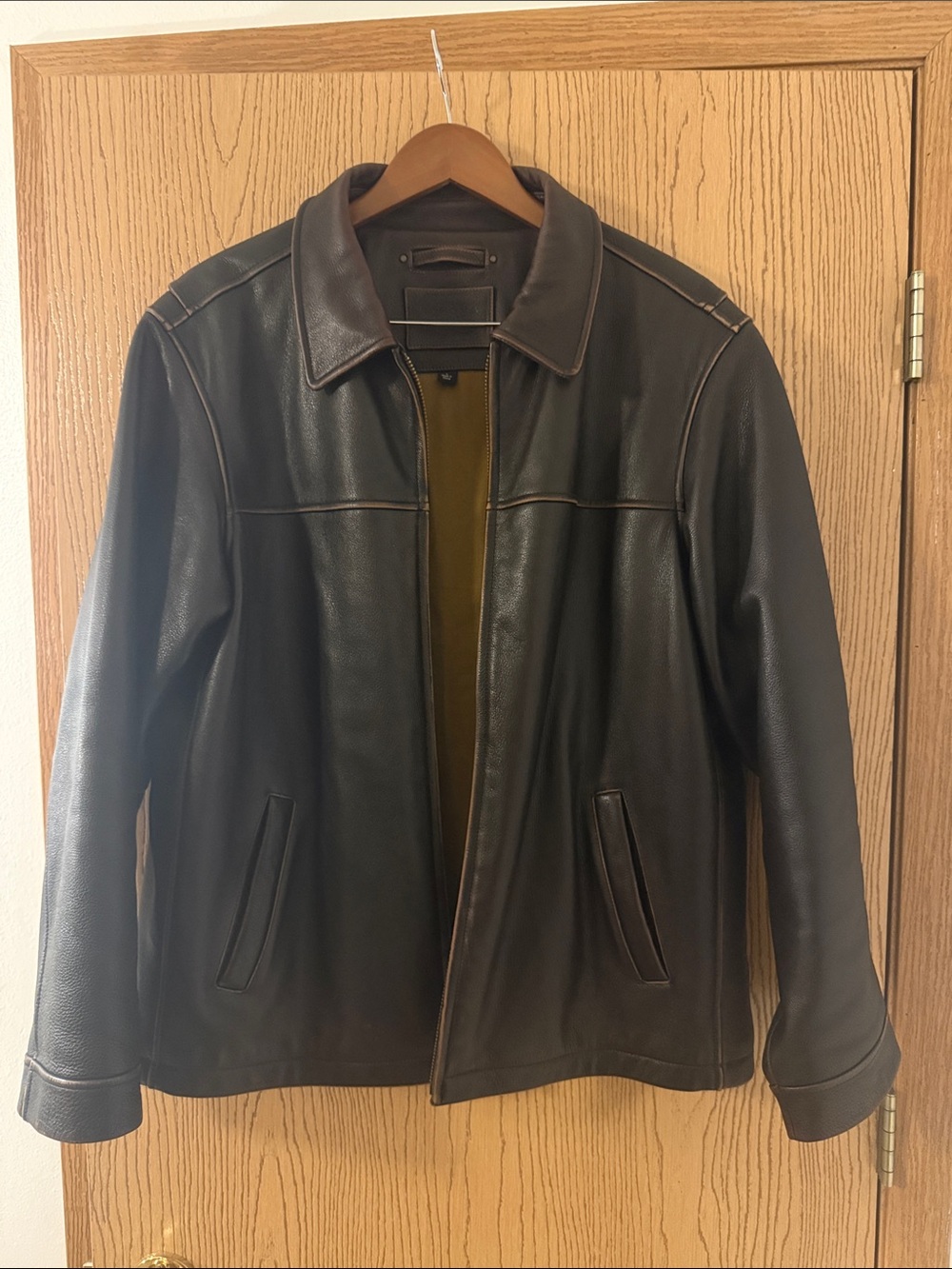Men's Dark Brown Leather Jacket - Classic Zip Front